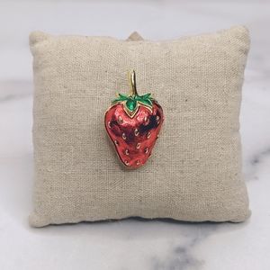 Retro red enamel strawberry brooch